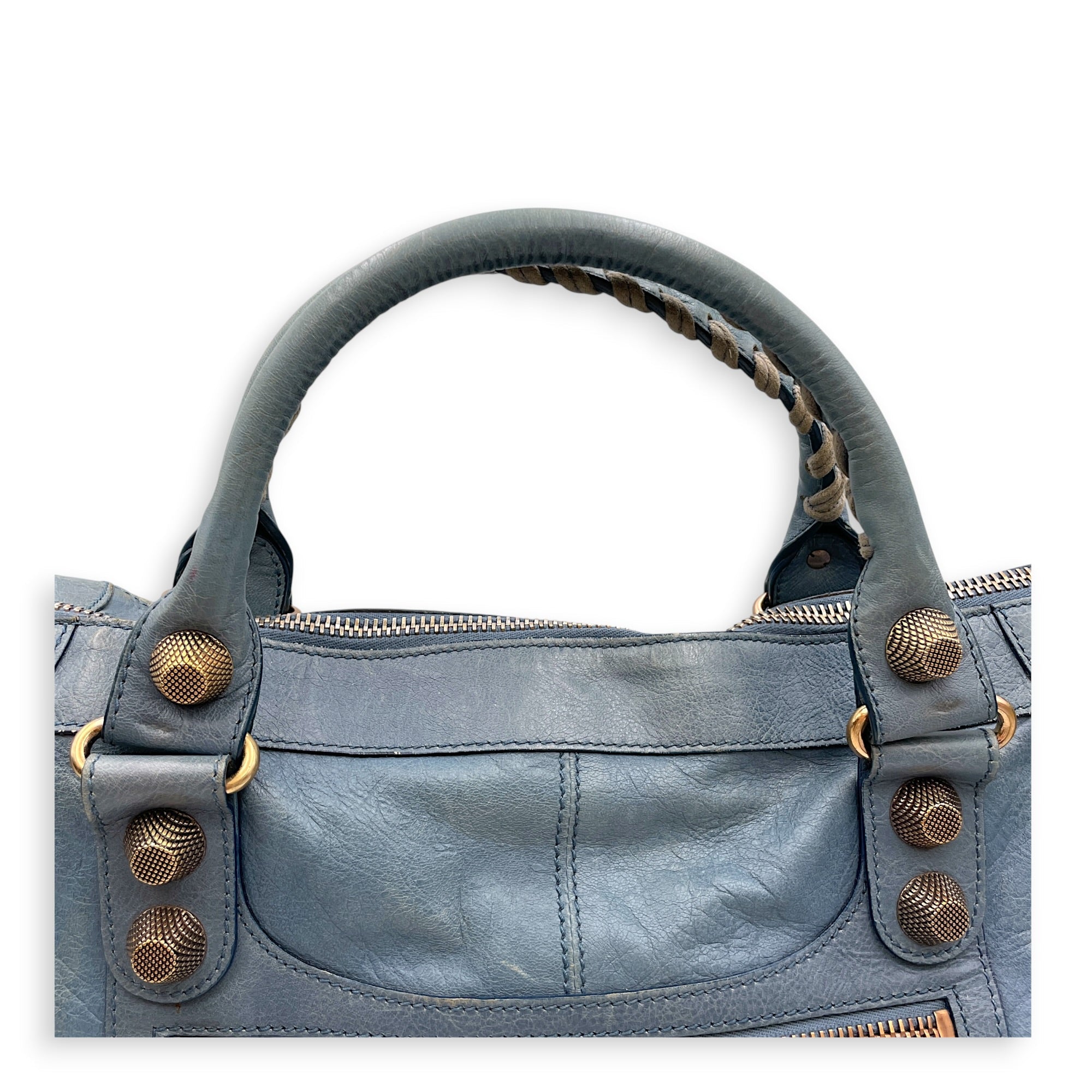 Work Blue Top Handle Bag in Distressed Leather Gold hardware CL2607-22273 14