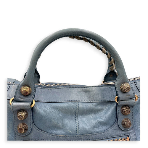Work Blue Top Handle Bag in Distressed Leather Gold hardware CL2607-22273 14