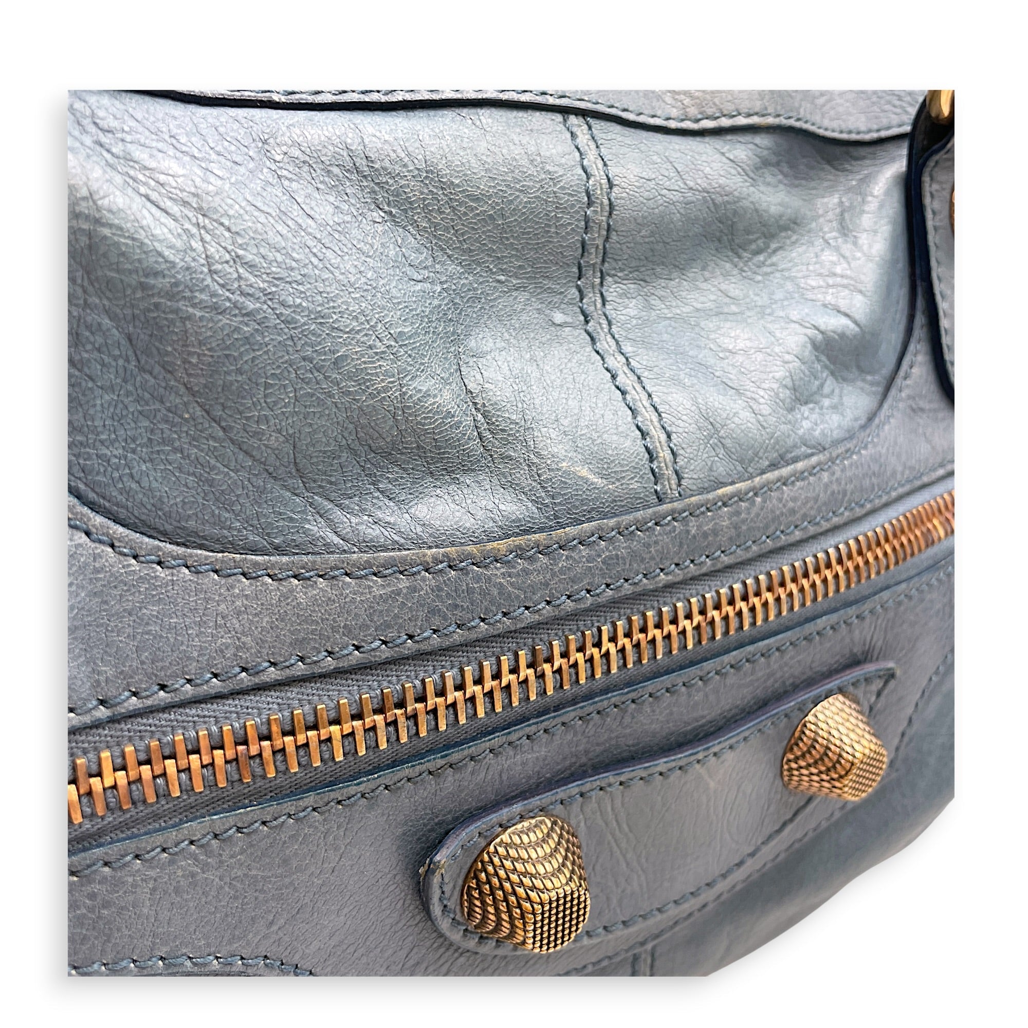 Work Blue Top Handle Bag in Distressed Leather Gold hardware CL2607-22273 15