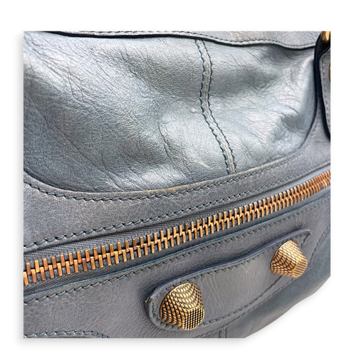 Work Blue Top Handle Bag in Distressed Leather Gold hardware CL2607-22273 15