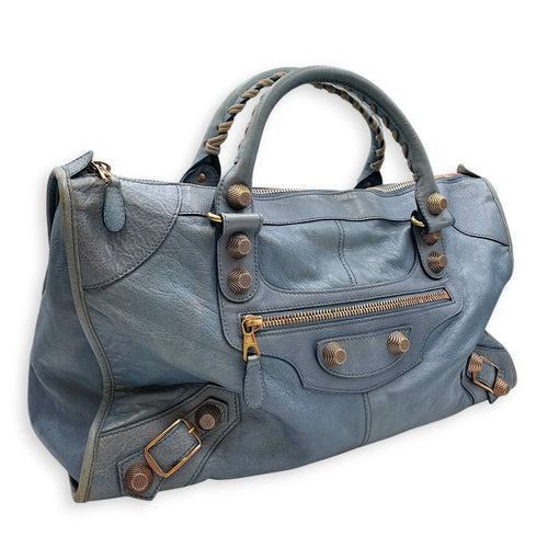 Work Blue Top Handle Bag in Distressed Leather Gold hardware CL2607-22273 16