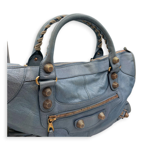 Work Blue Top Handle Bag in Distressed Leather Gold hardware CL2607-22273 17