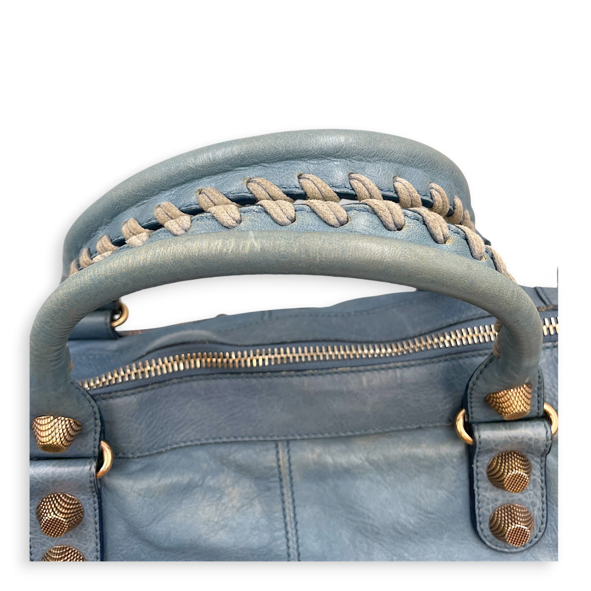 Work Blue Top Handle Bag in Distressed Leather Gold hardware CL2607-22273 18