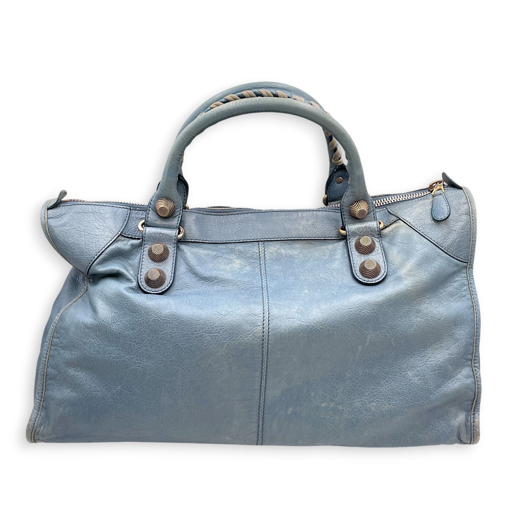 Work Blue Top Handle Bag in Distressed Leather Gold hardware CL2607-22273 2