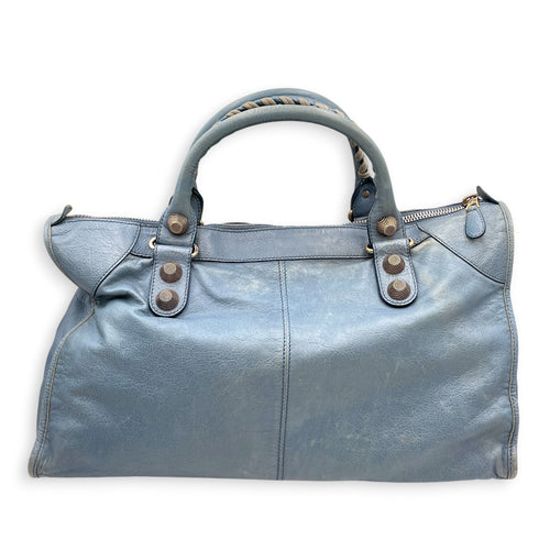 Work Blue Top Handle Bag in Distressed Leather Gold hardware CL2607-22273 2
