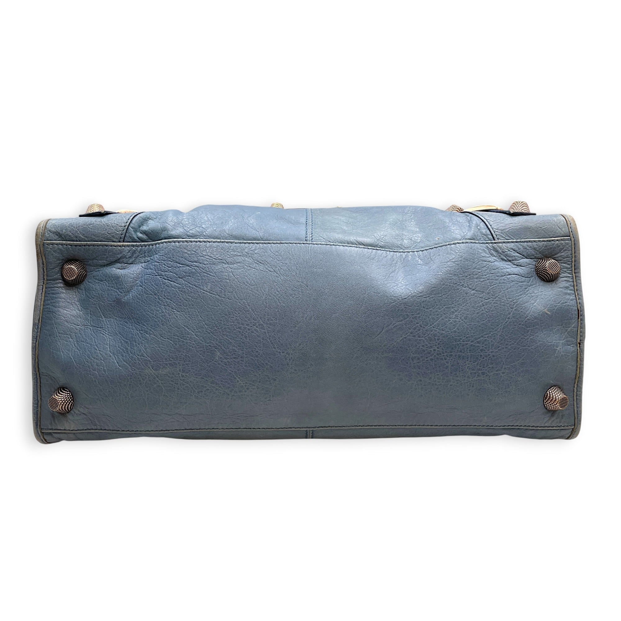 Work Blue Top Handle Bag in Distressed Leather Gold hardware CL2607-22273 3