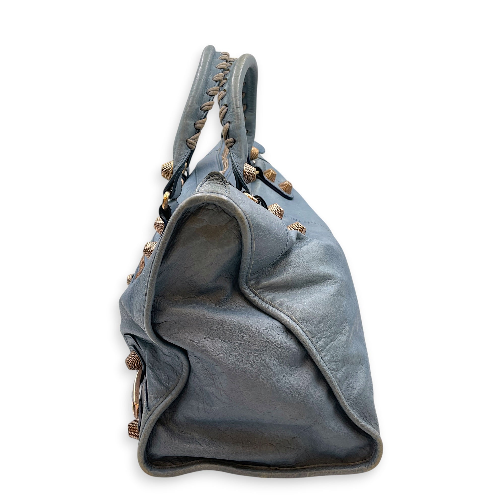 Work Blue Top Handle Bag in Distressed Leather Gold hardware CL2607-22273 4