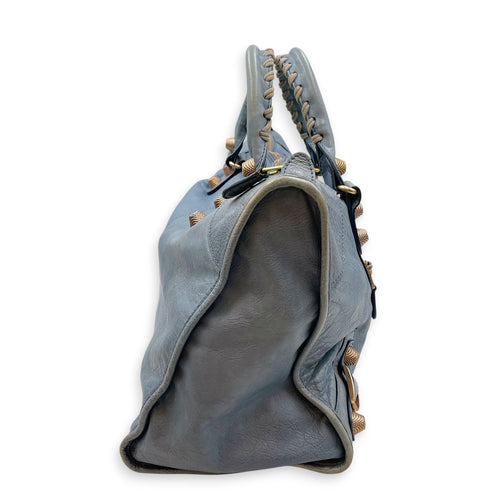 Work Blue Top Handle Bag in Distressed Leather Gold hardware CL2607-22273 5