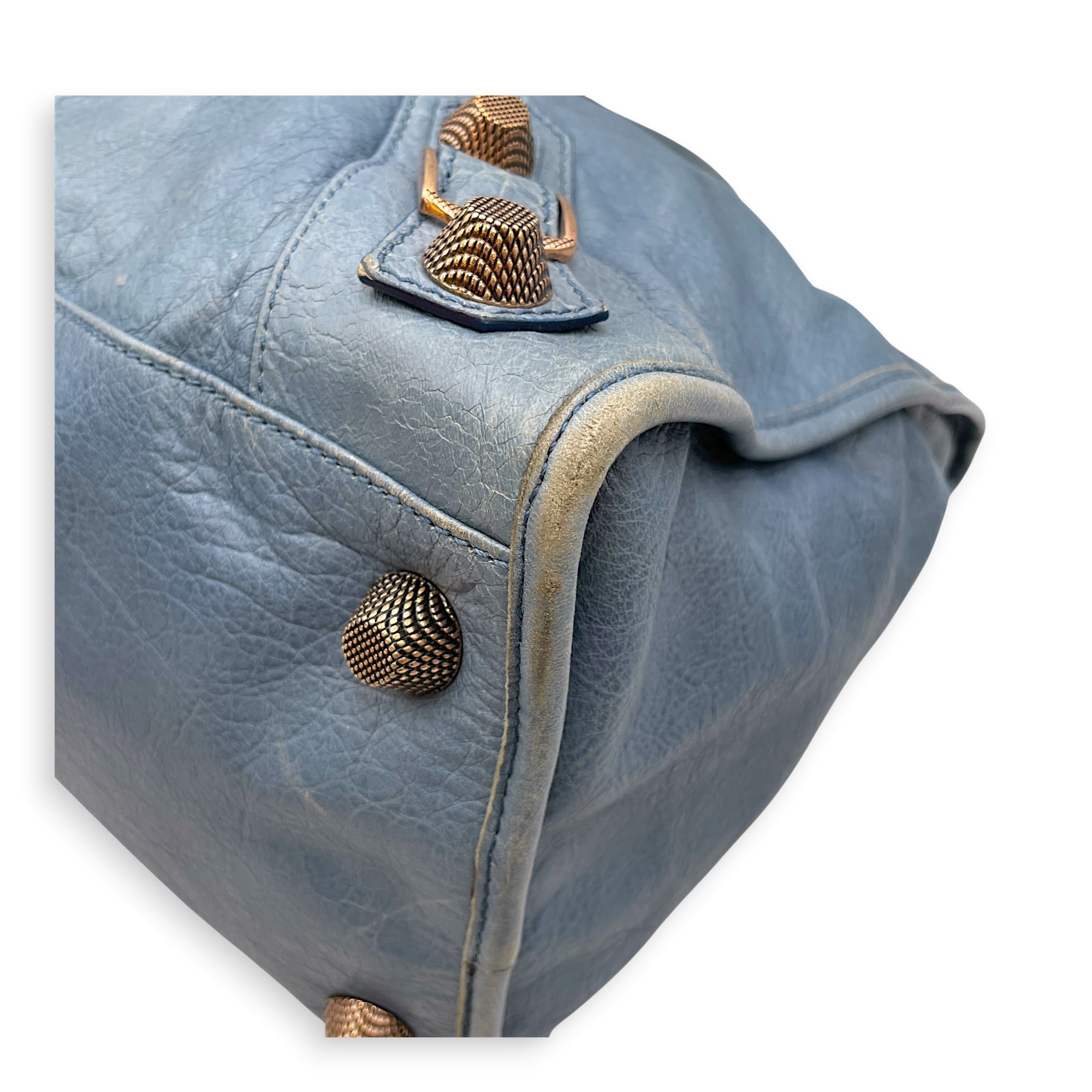 Work Blue Top Handle Bag in Distressed Leather Gold hardware CL2607-22273 8