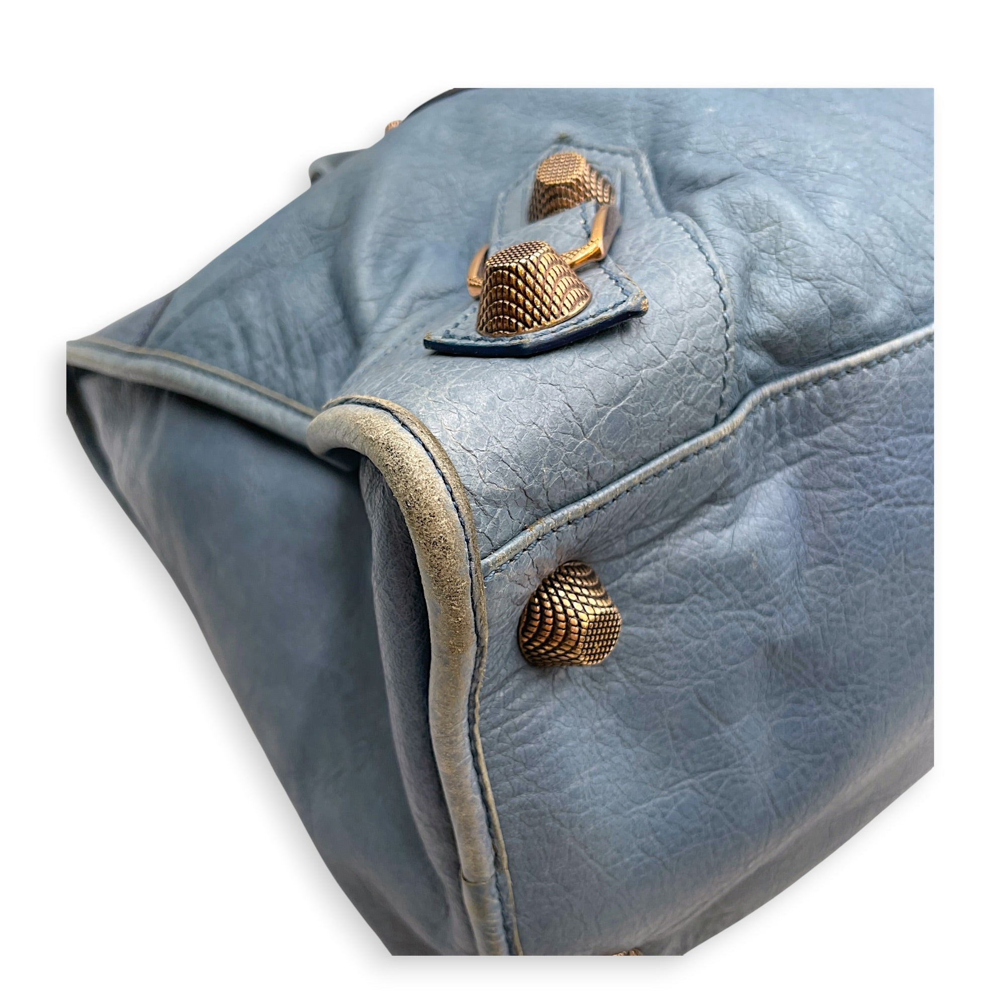 Work Blue Top Handle Bag in Distressed Leather Gold hardware CL2607-22273 9