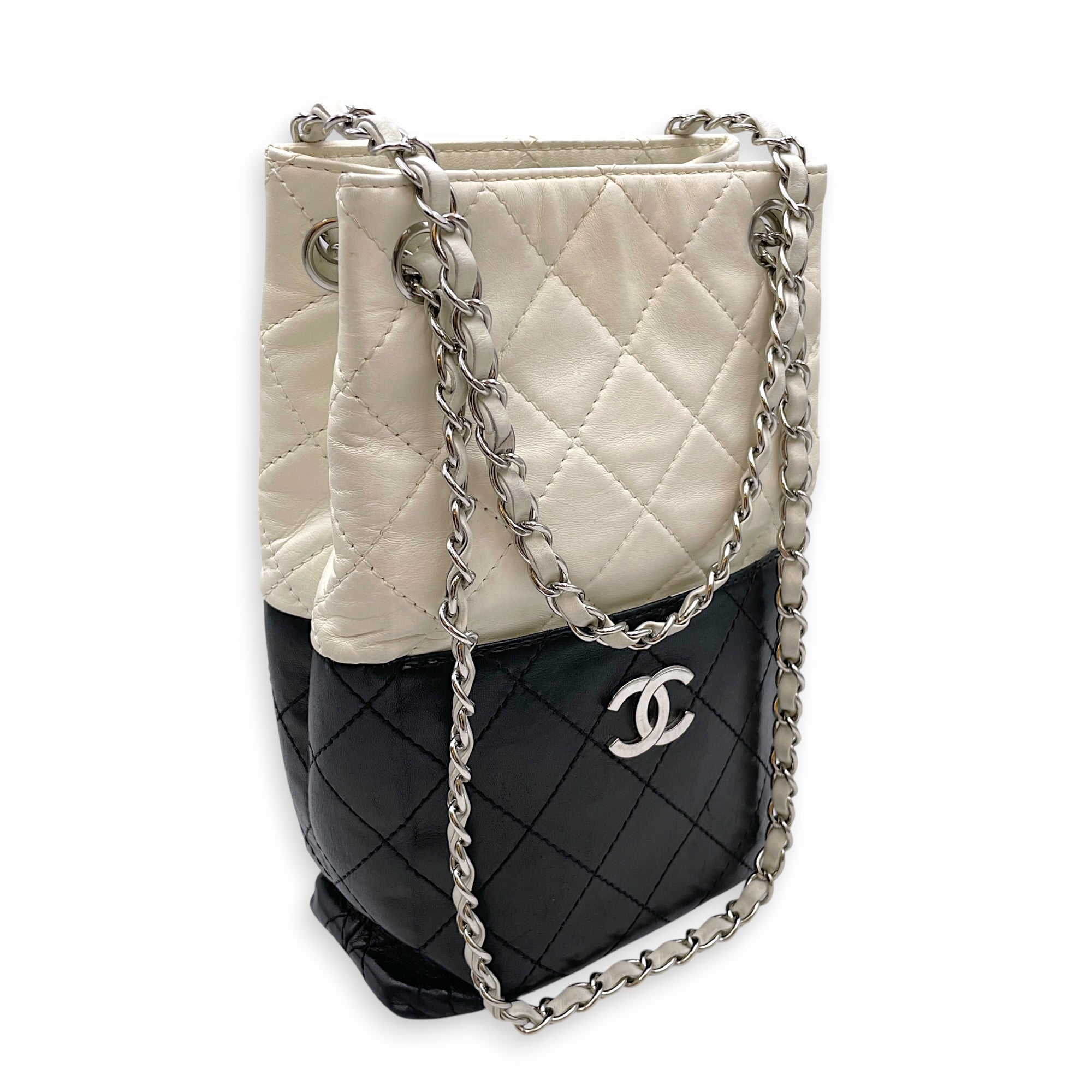 Bicolour Vertical Tote White Shoulder Bag in Lambskin Silver hardware CL2607-22282 11