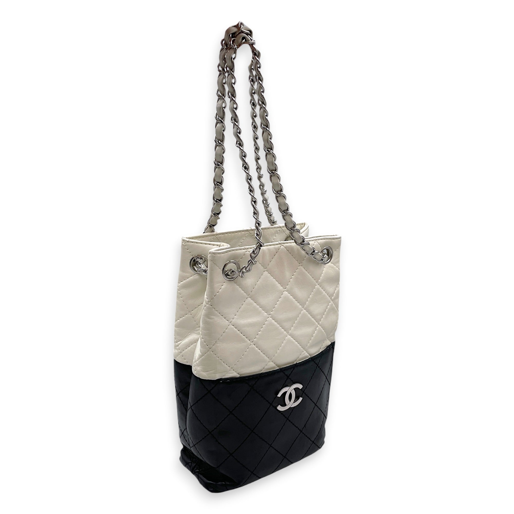 Bicolour Vertical Tote White Shoulder Bag in Lambskin Silver hardware CL2607-22282 12