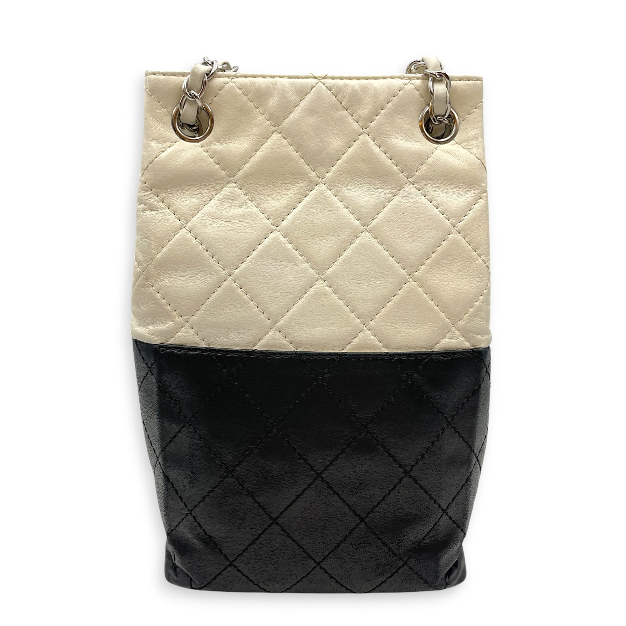 Bicolour Vertical Tote White Shoulder Bag in Lambskin Silver hardware CL2607-22282 2
