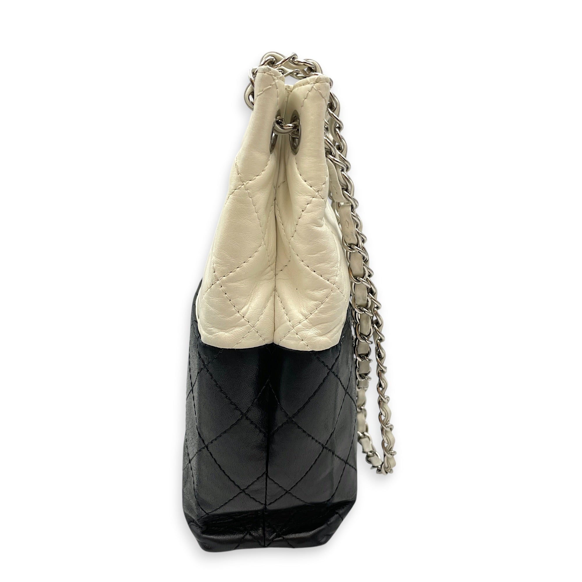 Bicolour Vertical Tote White Shoulder Bag in Lambskin Silver hardware CL2607-22282 3
