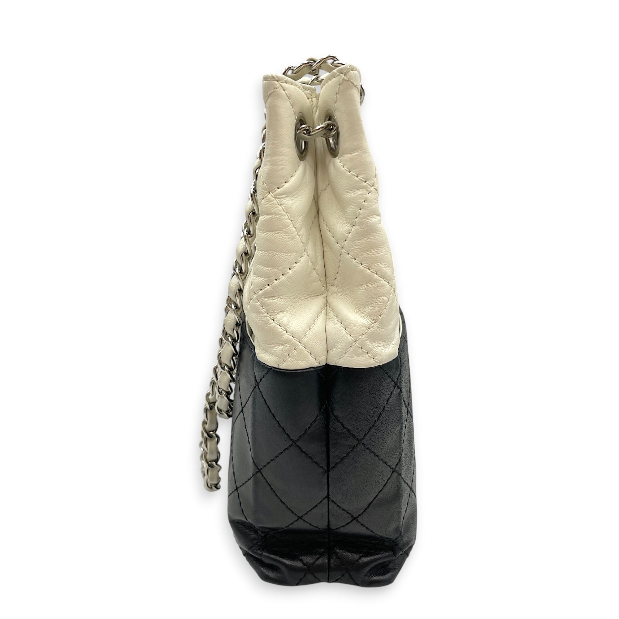 Bicolour Vertical Tote White Shoulder Bag in Lambskin Silver hardware CL2607-22282 4