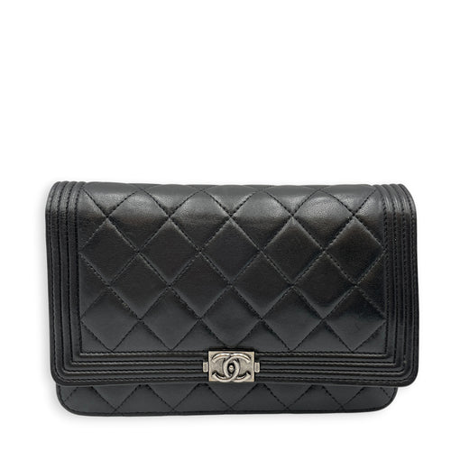 Quilted Chanel Boy WOC Black Wallet On Chain in Lambskin Gunmetal hardware