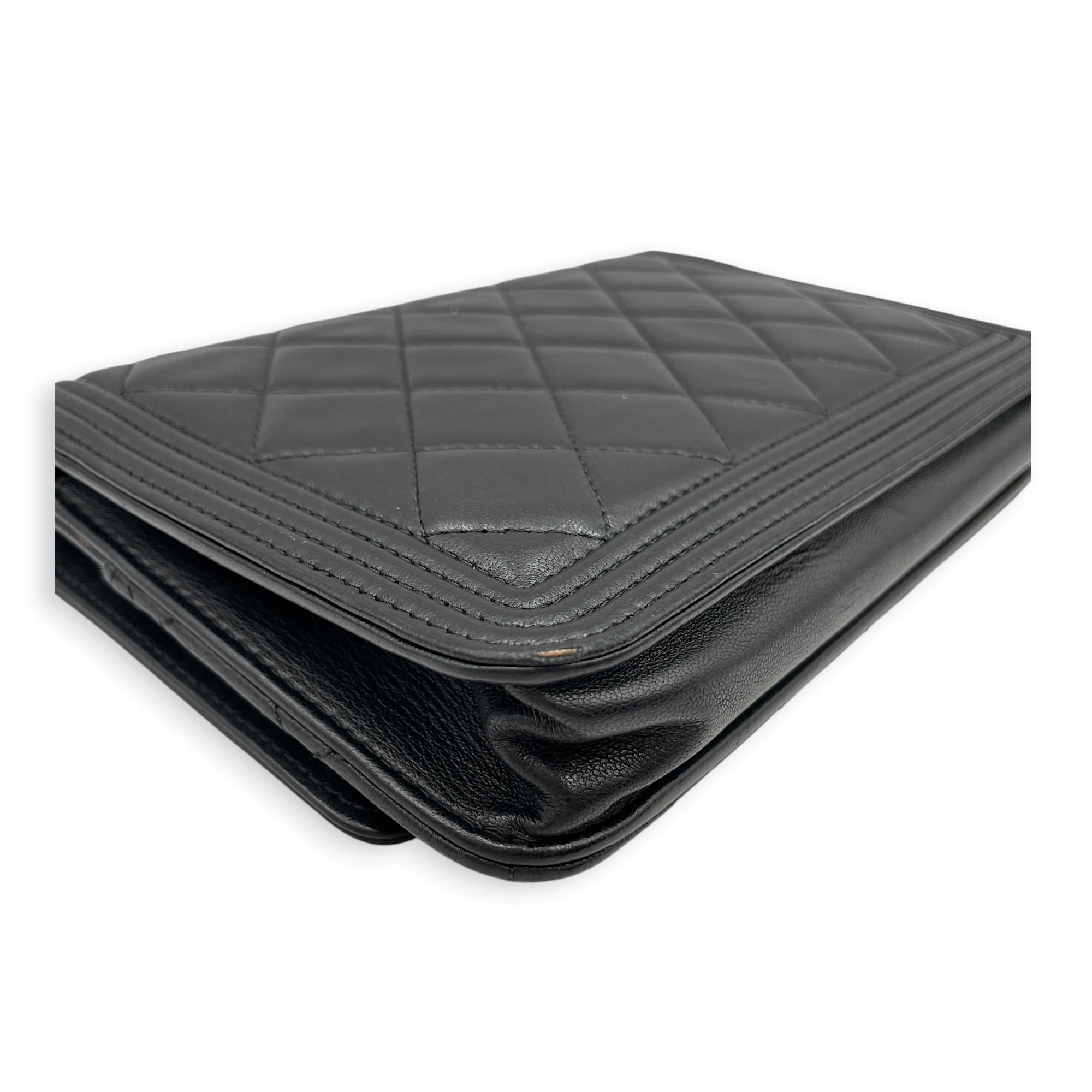 Quilted Chanel Boy WOC Black Wallet On Chain in Lambskin Gunmetal hardware