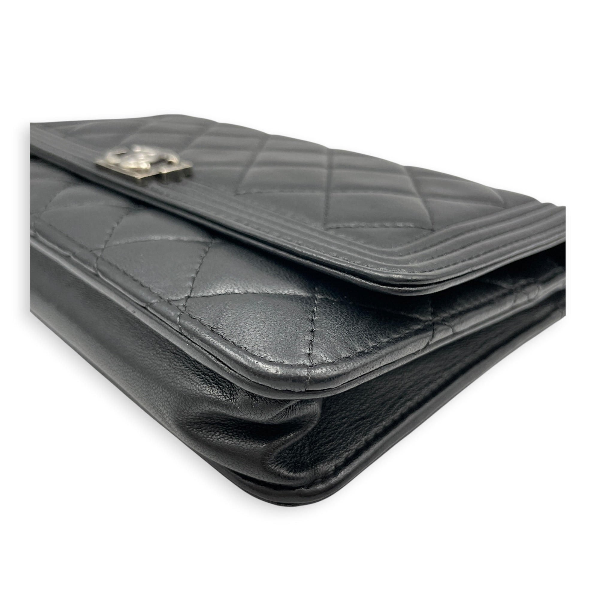 Quilted Chanel Boy WOC Black Wallet On Chain in Lambskin Gunmetal hardware