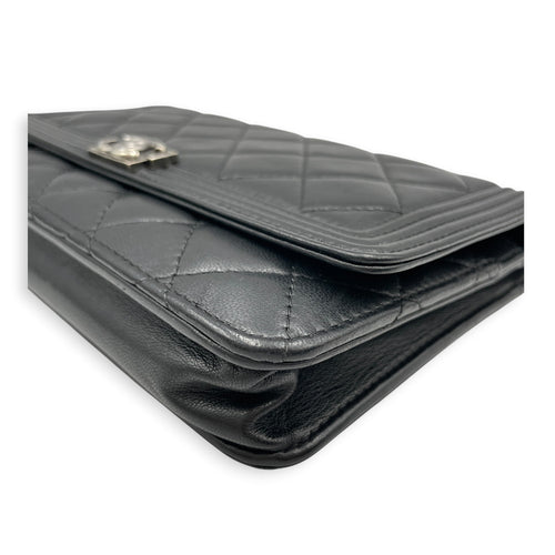 Quilted Chanel Boy WOC Black Wallet On Chain in Lambskin Gunmetal hardware