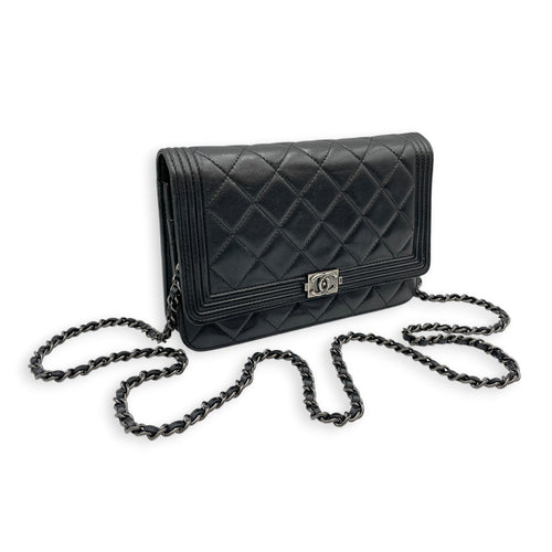 Quilted Chanel Boy WOC Black Wallet On Chain in Lambskin Gunmetal hardware