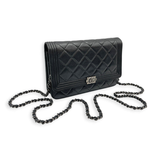 Quilted Boy Black Wallet On Chain in Lambskin Gunmetal hardware CL2607-22283 12