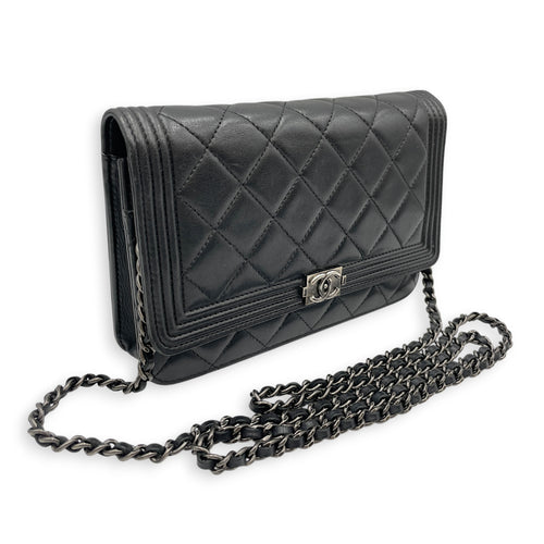 Quilted Chanel Boy WOC Black Wallet On Chain in Lambskin Gunmetal hardware