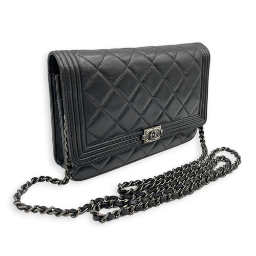 Quilted Boy Black Wallet On Chain in Lambskin Gunmetal hardware CL2607-22283 13