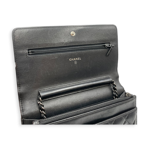 Quilted Chanel Boy WOC Black Wallet On Chain in Lambskin Gunmetal hardware