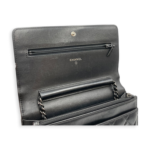 Quilted Boy Black Wallet On Chain in Lambskin Gunmetal hardware CL2607-22283 14