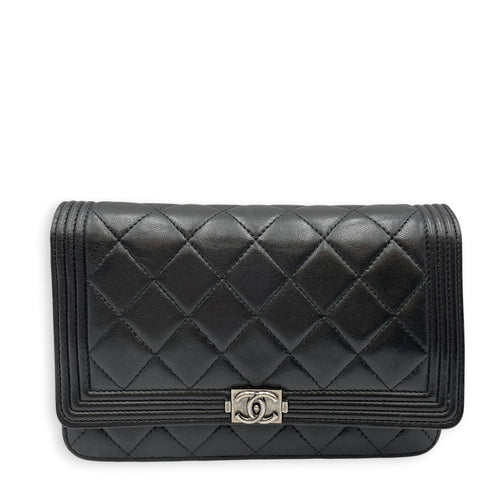 Quilted Boy Black Wallet On Chain in Lambskin Gunmetal hardware CL2607-22283 1