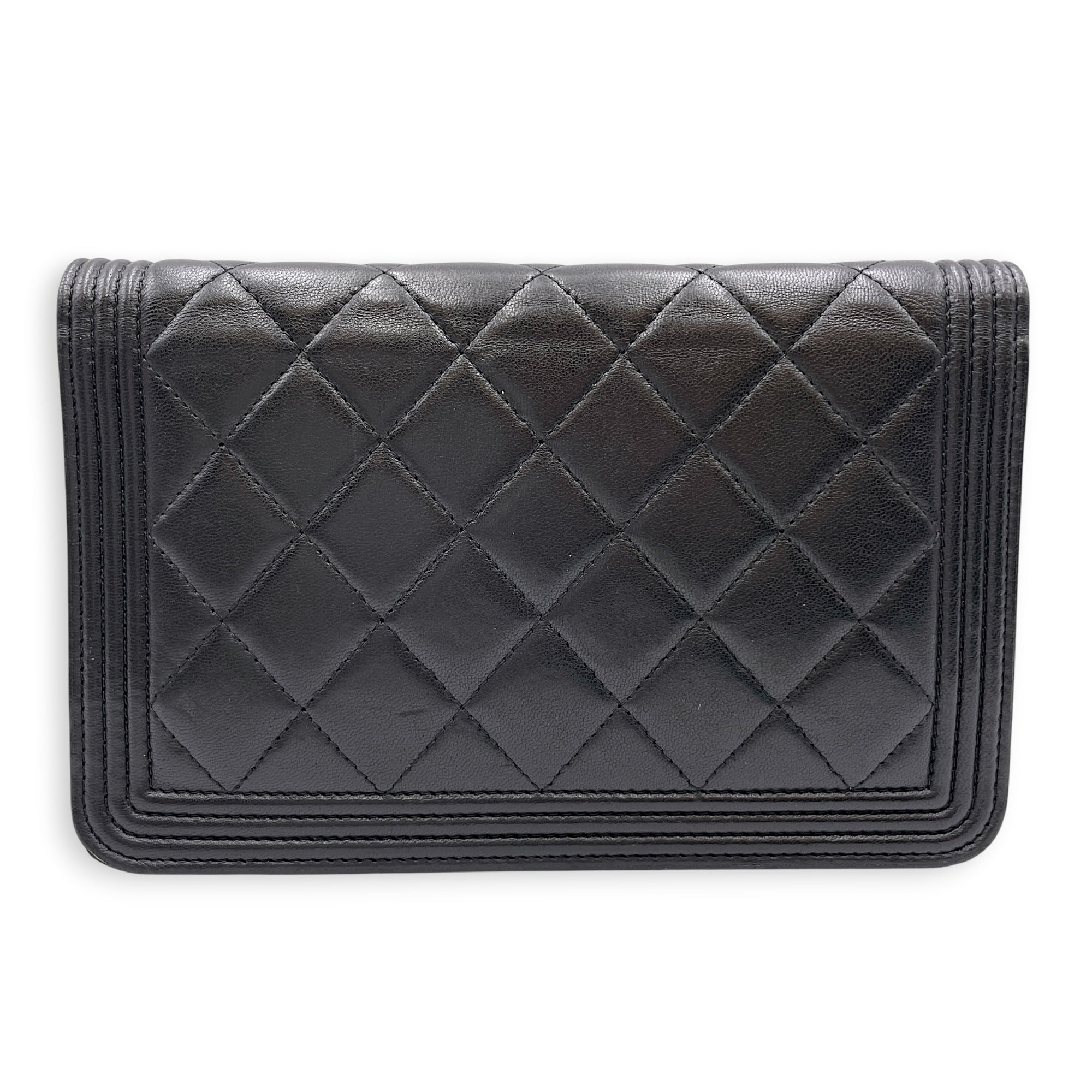 Quilted Chanel Boy WOC Black Wallet On Chain in Lambskin Gunmetal hardware