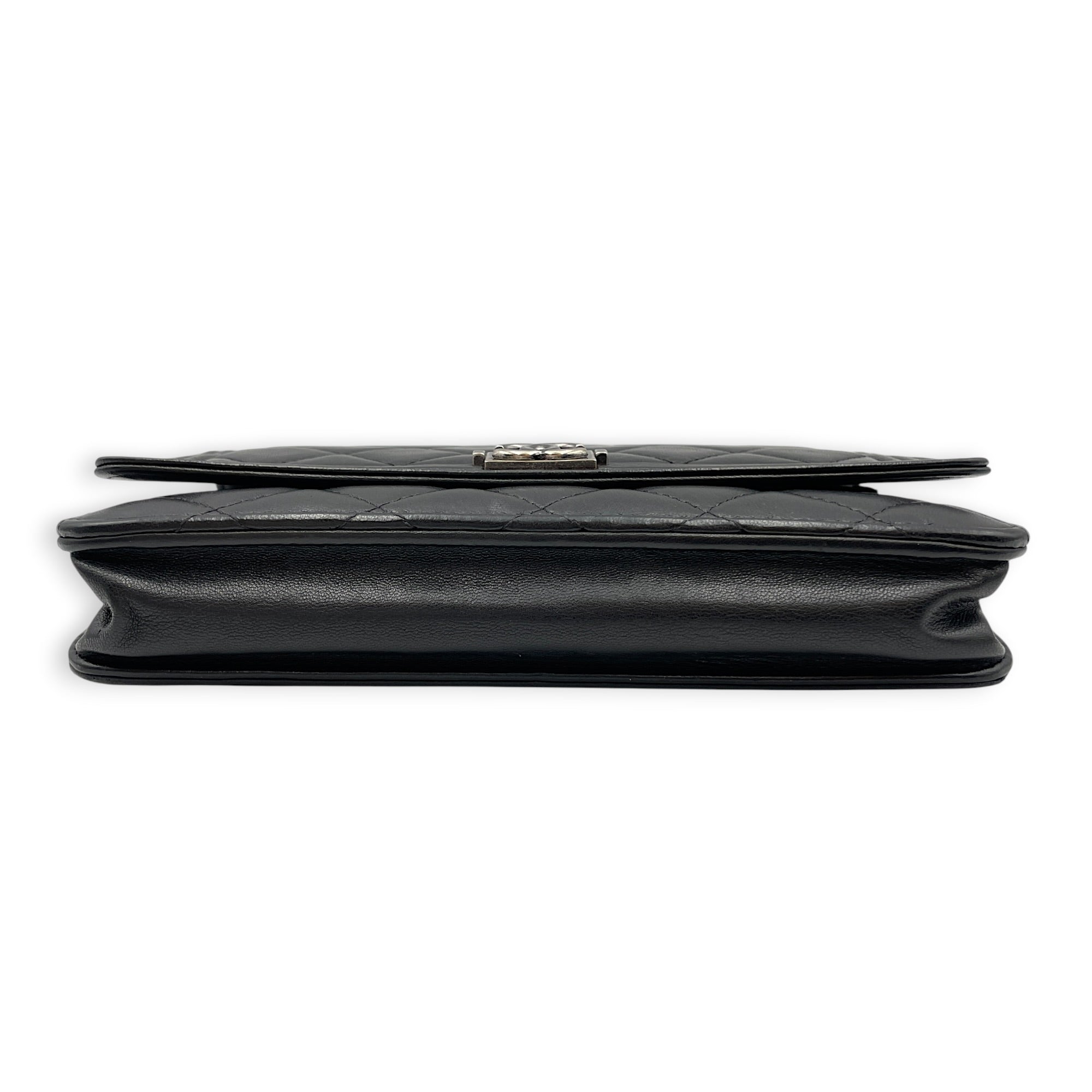 Quilted Chanel Boy WOC Black Wallet On Chain in Lambskin Gunmetal hardware