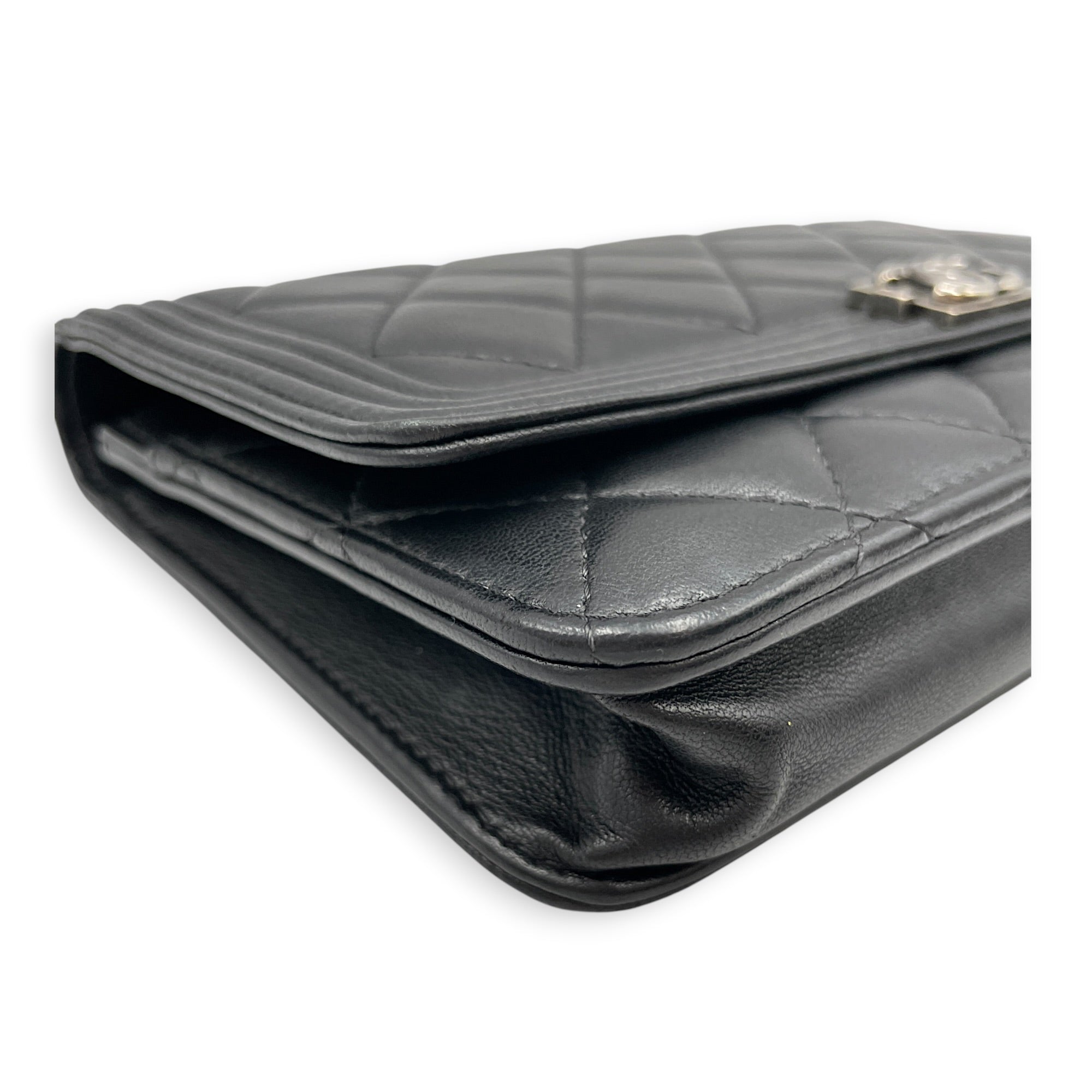 Quilted Chanel Boy WOC Black Wallet On Chain in Lambskin Gunmetal hardware