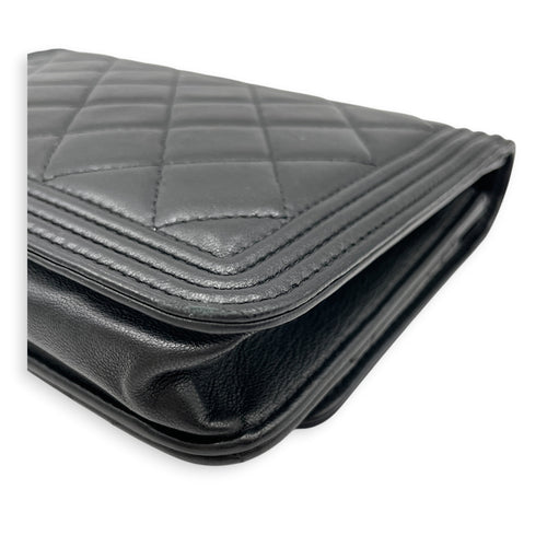 Quilted Chanel Boy WOC Black Wallet On Chain in Lambskin Gunmetal hardware