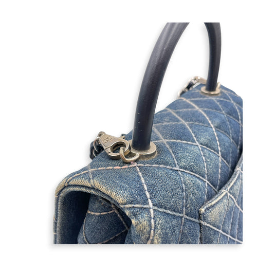 Coco Handle Flap Blue Top Handle Bag in Denim Silver hardware CL2607-22300 10