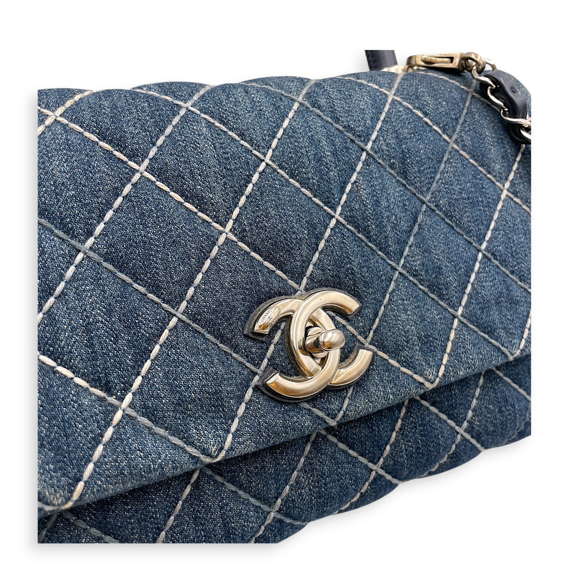 Coco Handle Flap Blue Top Handle Bag in Denim Silver hardware CL2607-22300 13
