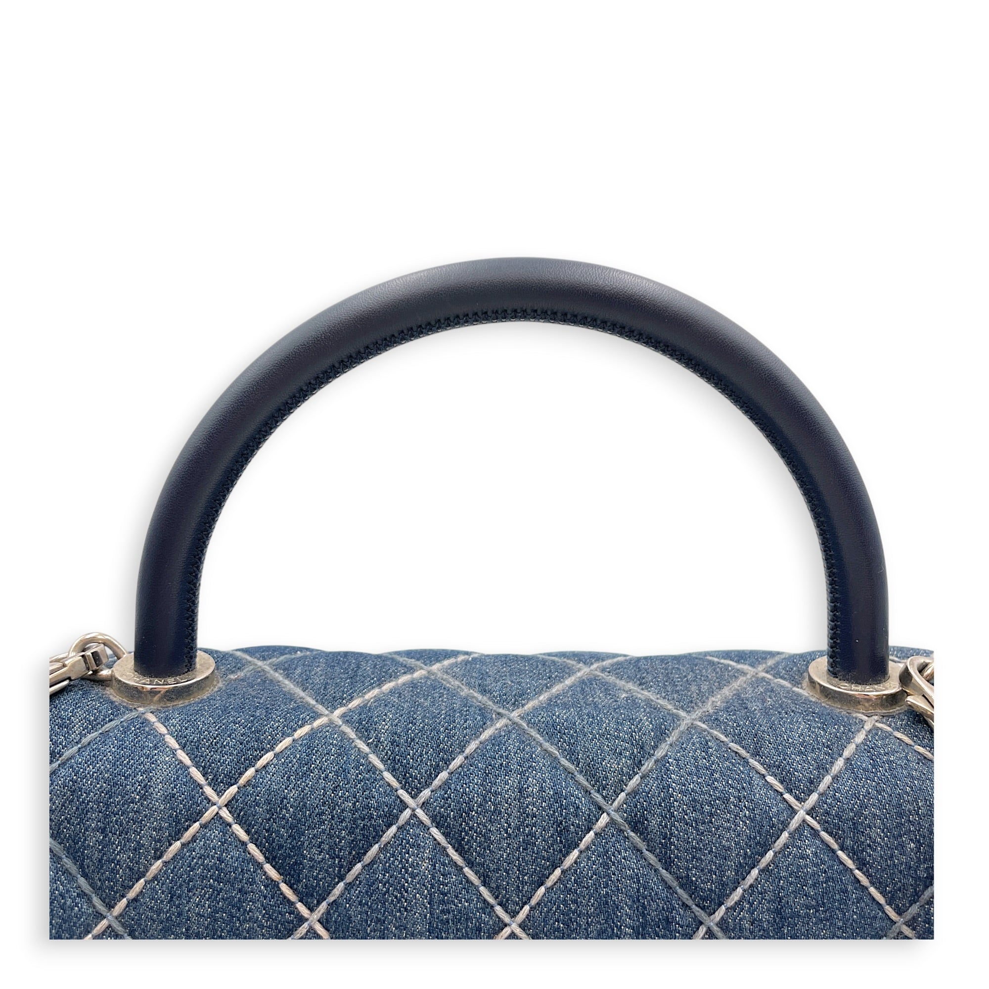 Coco Handle Flap Blue Top Handle Bag in Denim Silver hardware CL2607-22300 14
