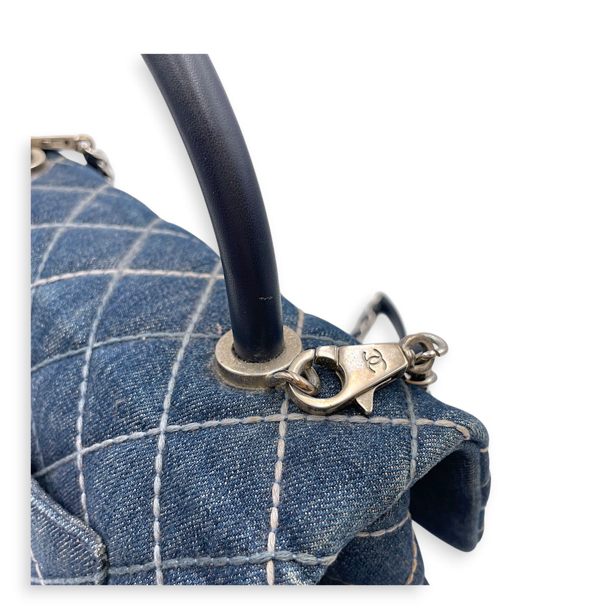 Coco Handle Flap Blue Top Handle Bag in Denim Silver hardware CL2607-22300 15