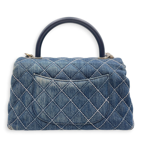 Coco Handle Flap Blue Top Handle Bag in Denim Silver hardware CL2607-22300 2