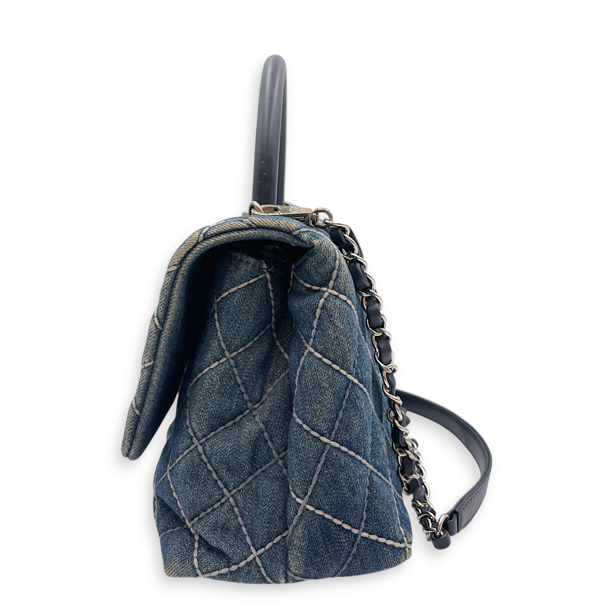 Coco Handle Flap Blue Top Handle Bag in Denim Silver hardware CL2607-22300 4
