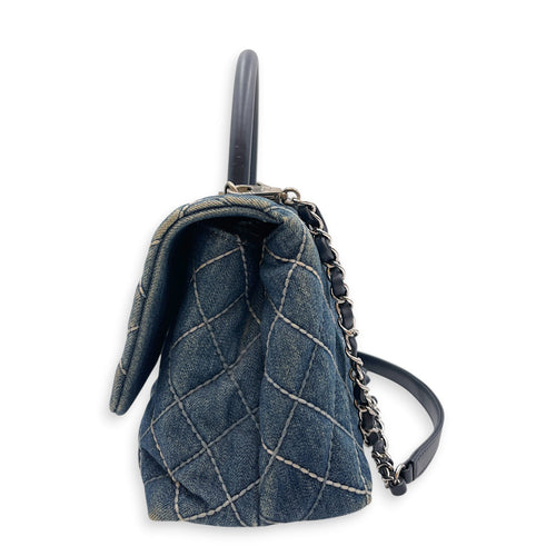 Coco Handle Flap Blue Top Handle Bag in Denim Silver hardware CL2607-22300 4