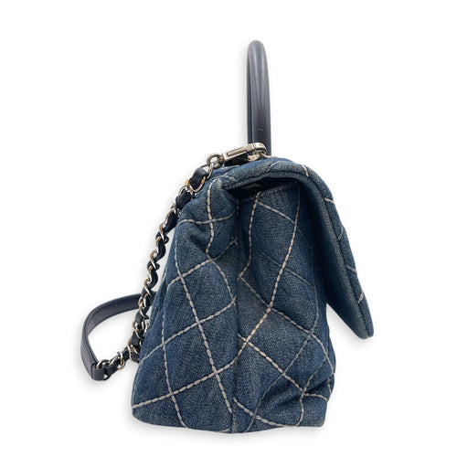 Coco Handle Flap Blue Top Handle Bag in Denim Silver hardware CL2607-22300 5