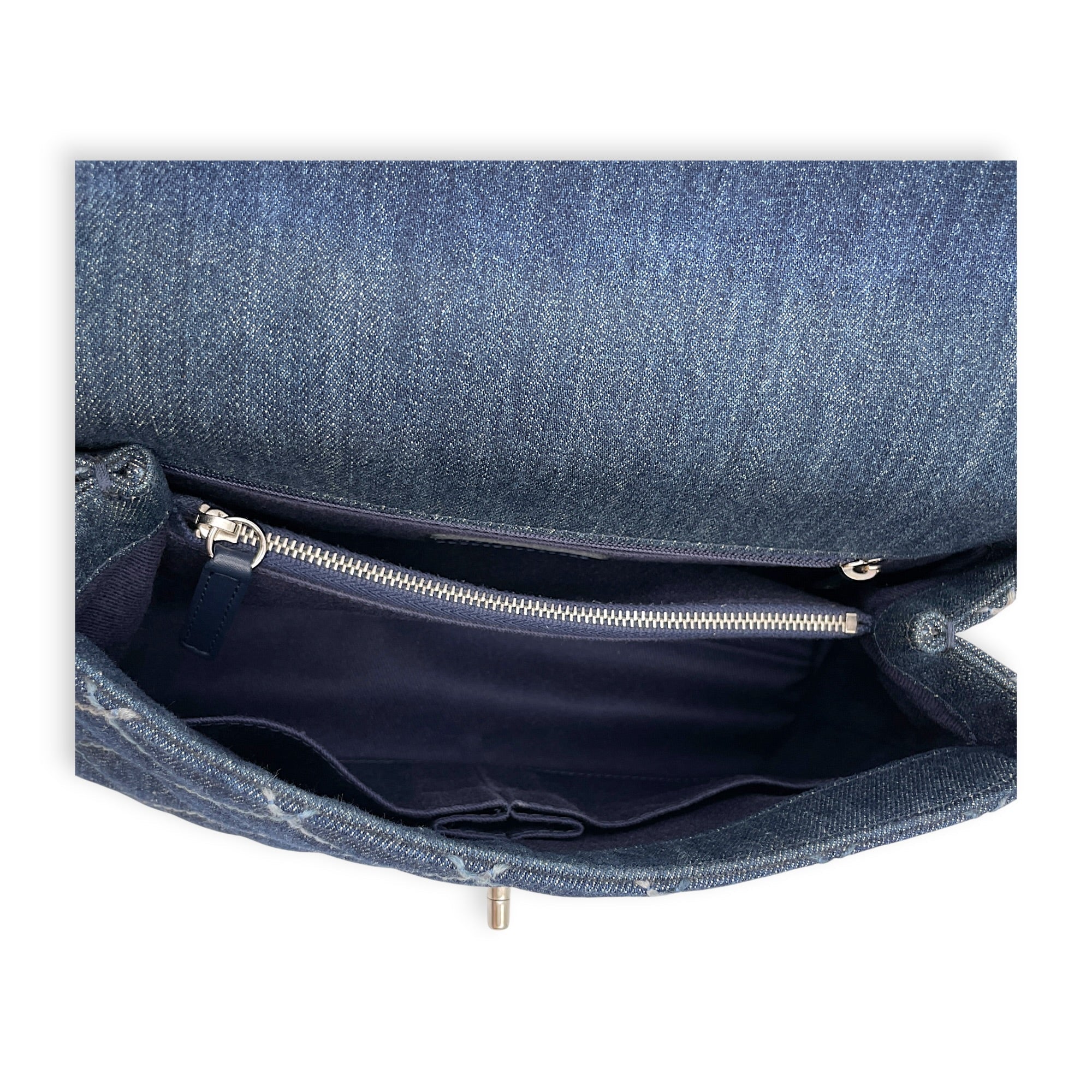 Coco Handle Flap Blue Top Handle Bag in Denim Silver hardware CL2607-22300 6
