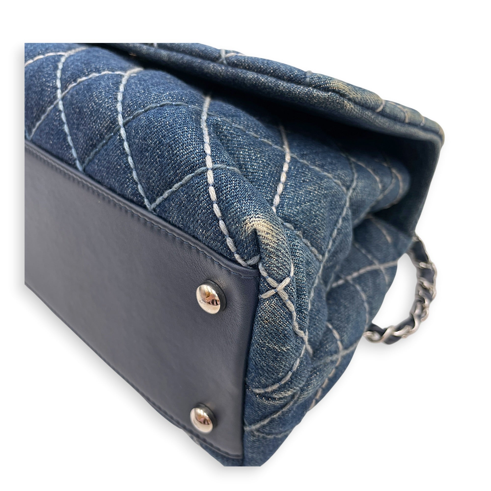 Coco Handle Flap Blue Top Handle Bag in Denim Silver hardware CL2607-22300 8