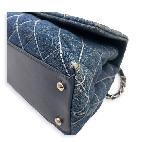 Coco Handle Flap Blue Top Handle Bag in Denim Silver hardware CL2607-22300 8