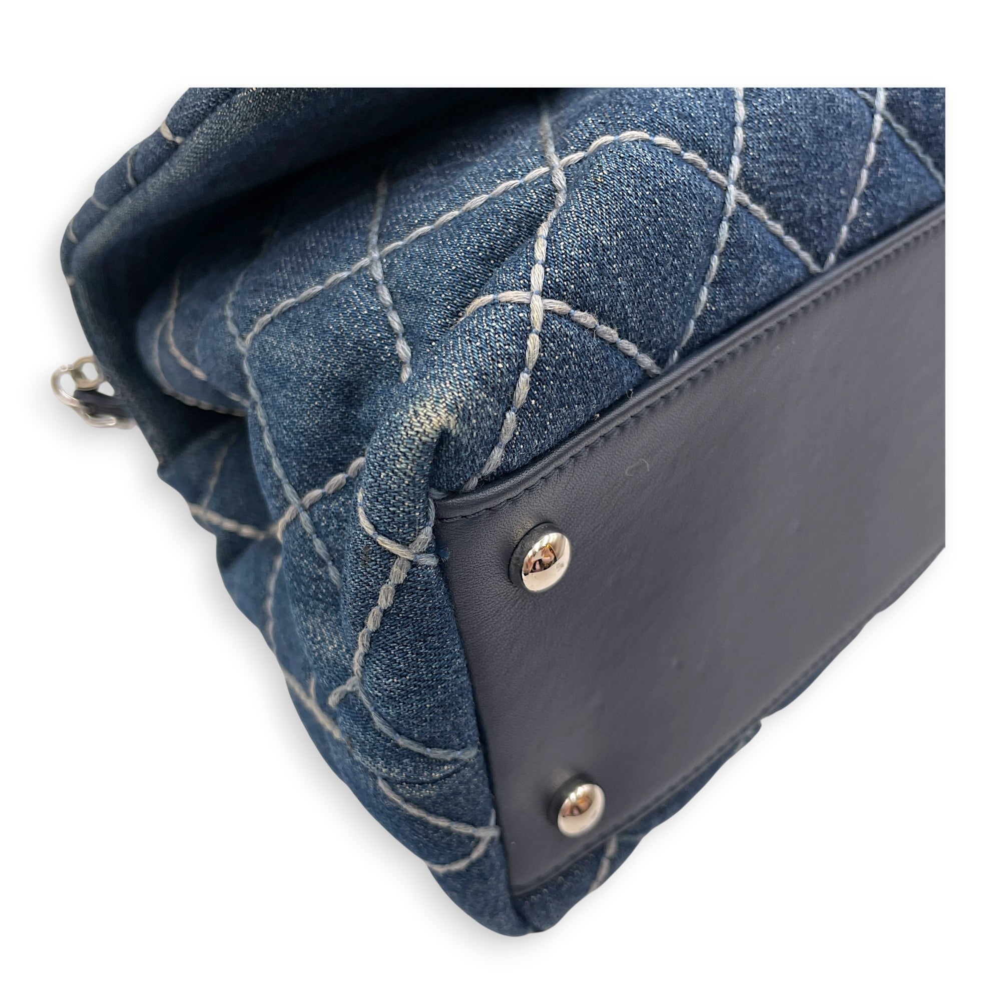 Coco Handle Flap Blue Top Handle Bag in Denim Silver hardware CL2607-22300 9