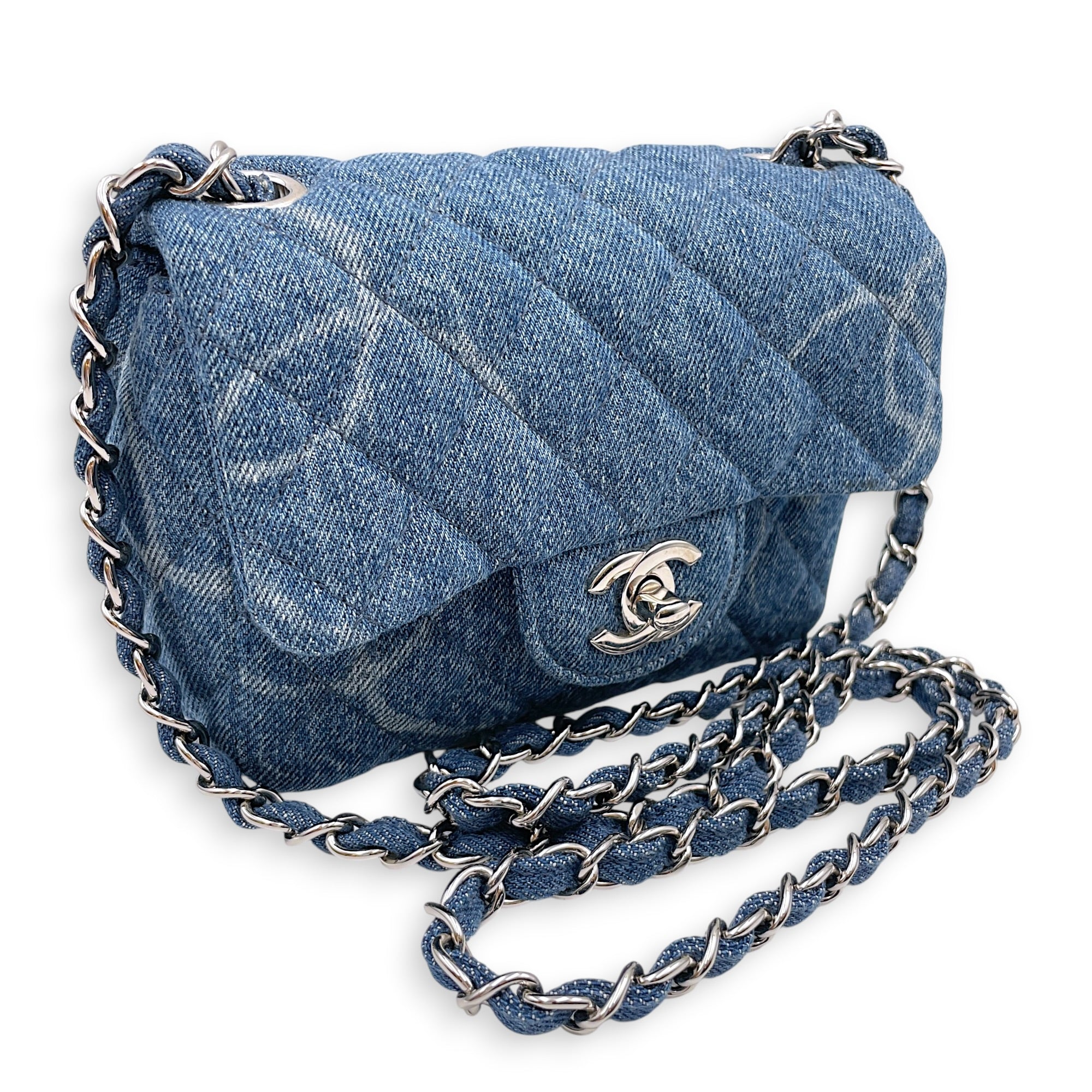 Square Mini Blue Crossbody Bag in Denim Silver hardware CL2607-22301 13