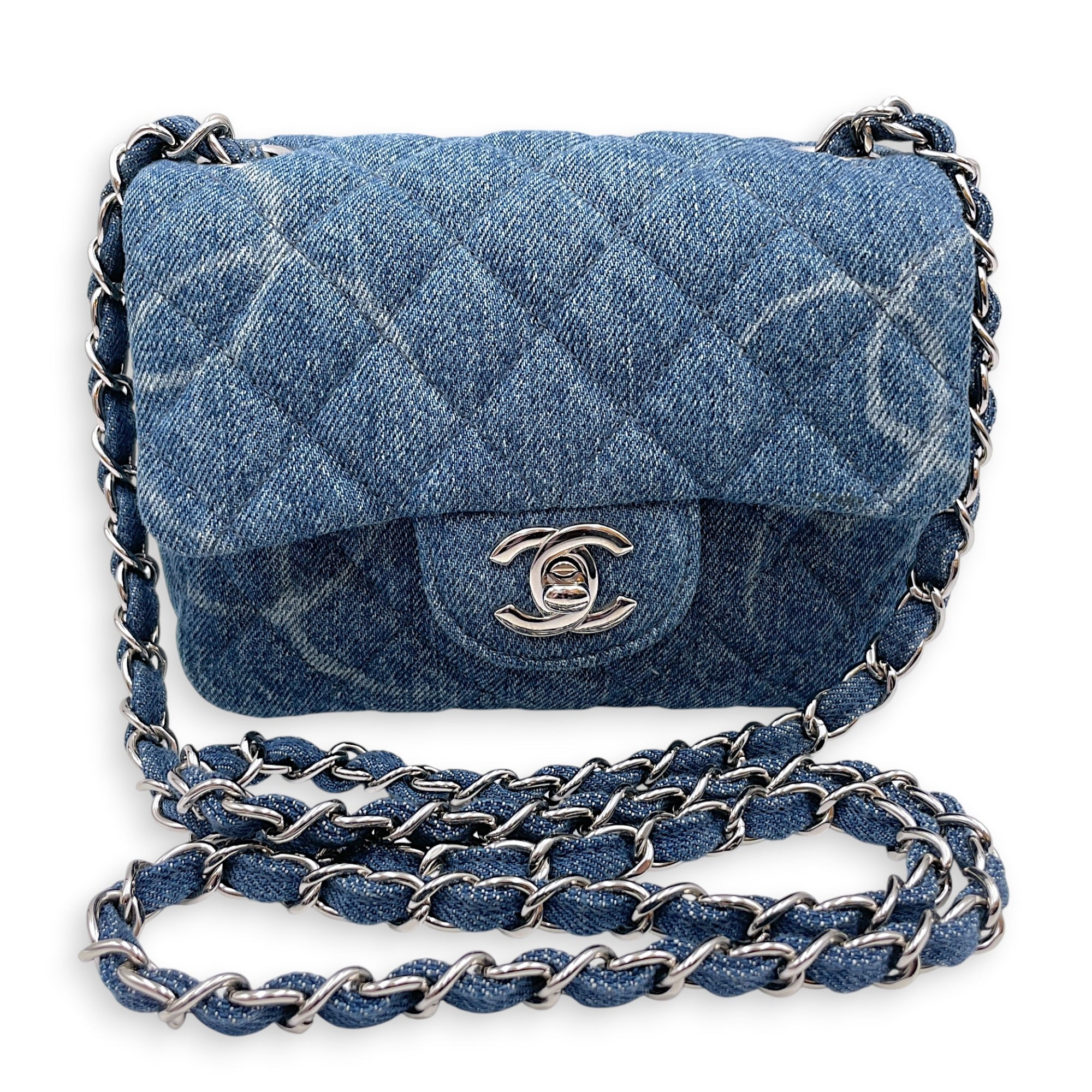 Square Mini Blue Crossbody Bag in Denim Silver hardware CL2607-22301 14