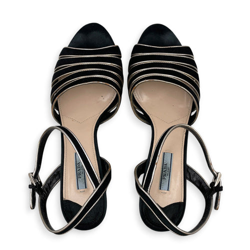 Milano Donna Strappy 40 Black Platform Heels in Suede Leather Silver hardware CL2607-22306 1
