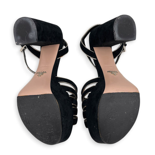 Milano Donna Strappy 40 Black Platform Heels in Suede Leather Silver hardware CL2607-22306 2